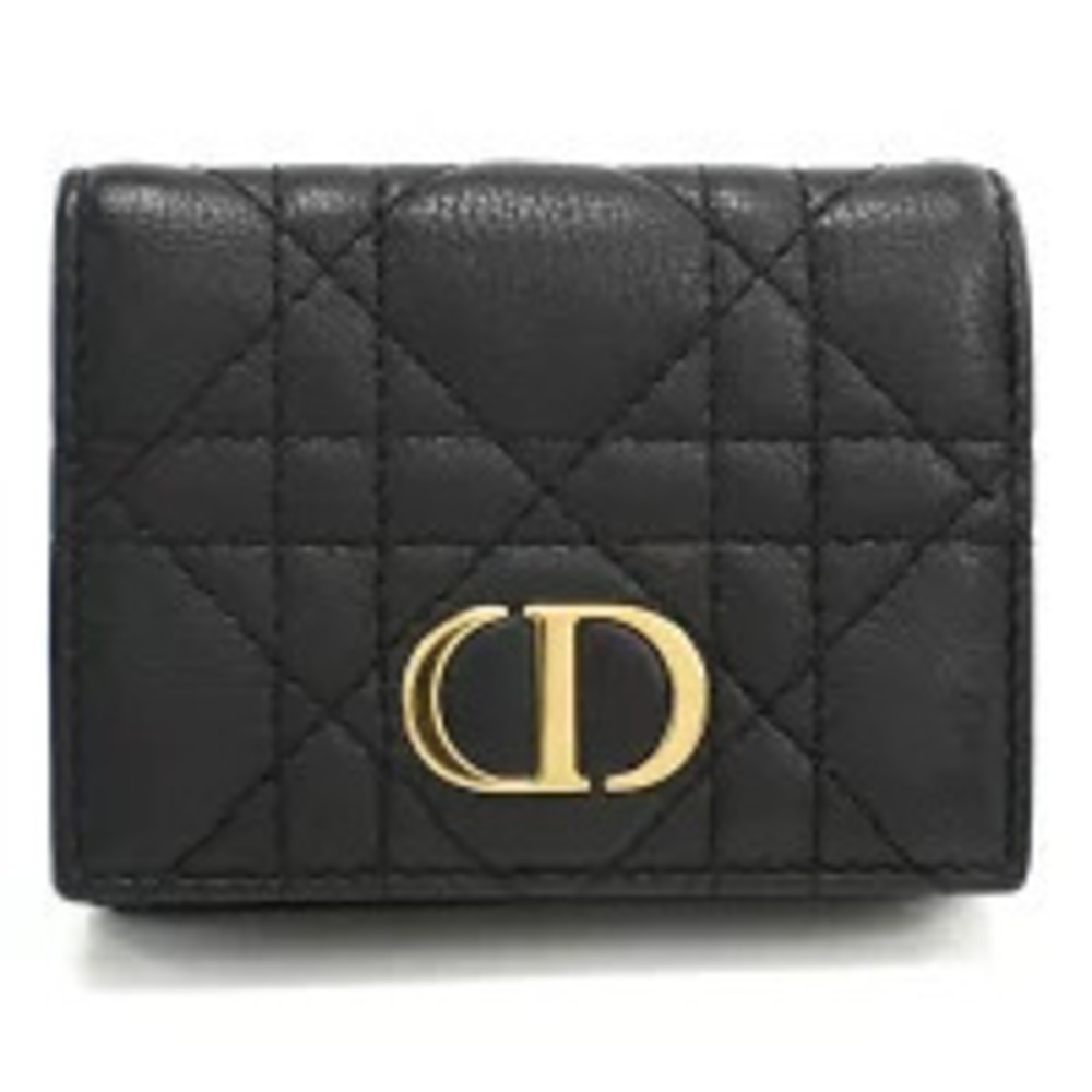 Christian Dior Tri fold Wallet Compact Caro Black
